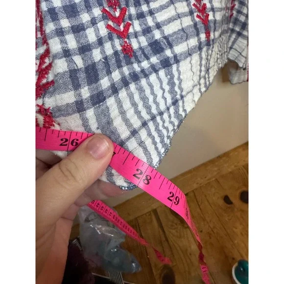 Johnny Was Workshop Misha Drape Plaid Embroidered Tunic Top Blue Red XL - Picture 7 of 9